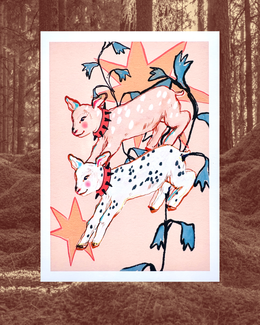 Celestial Lambs Wall Art: Whimsical Animals and Stars