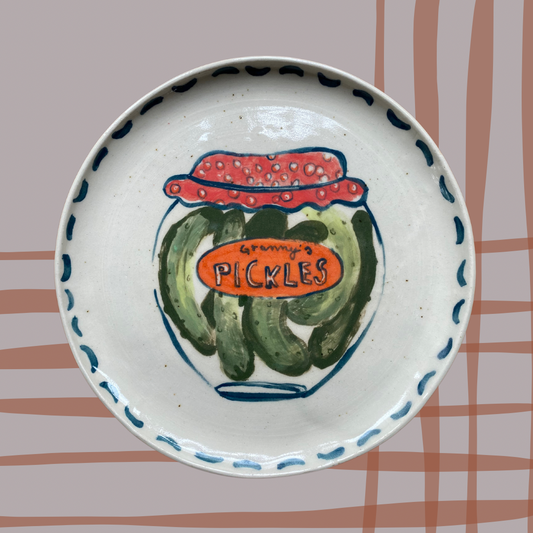 Farmhouse decor: Handmade Granny’s pickles illustrated side Plate