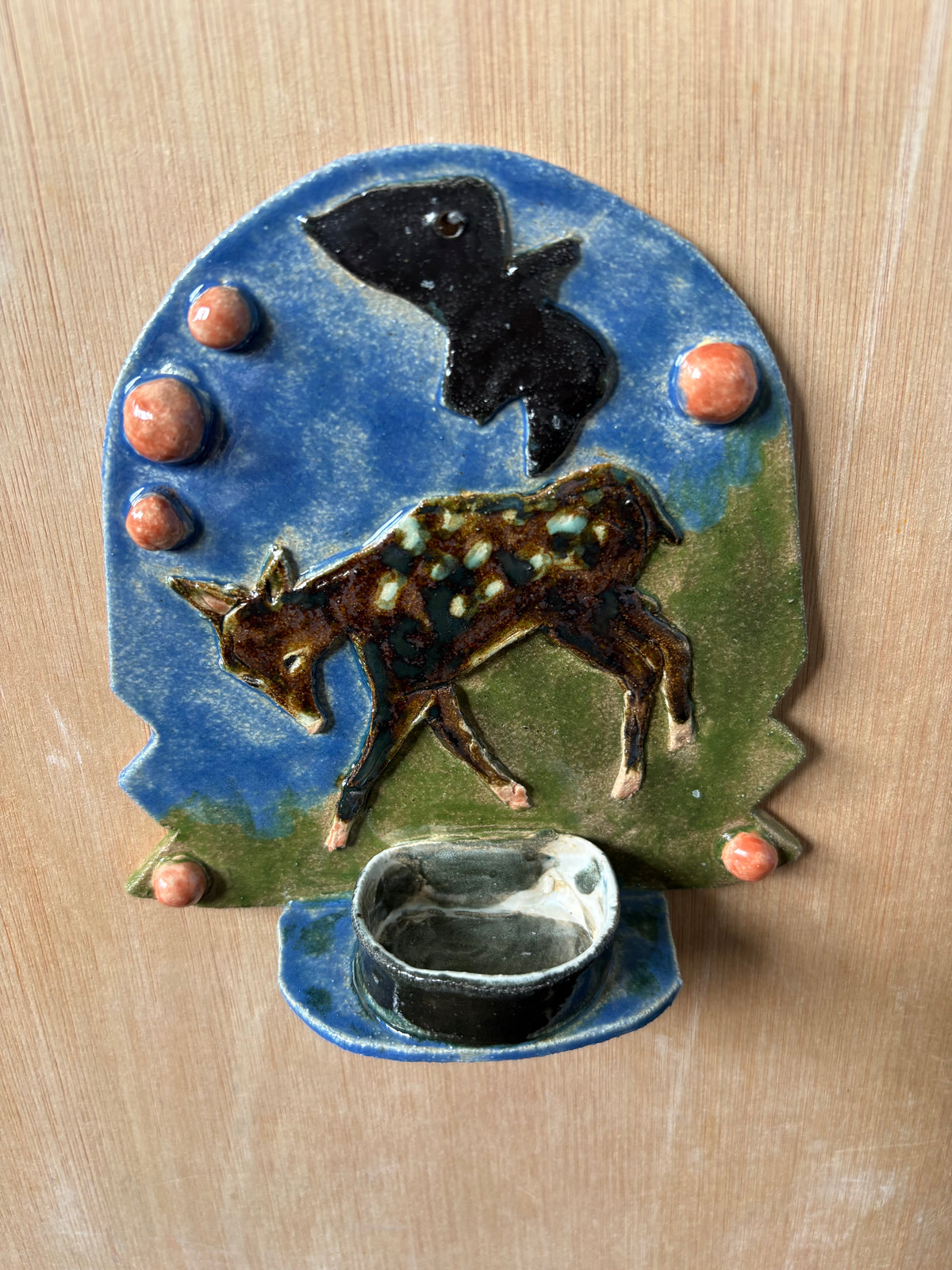 Forest Deer Ceramic Wall Shelf - Whimsical Decor for Crystals and Candles