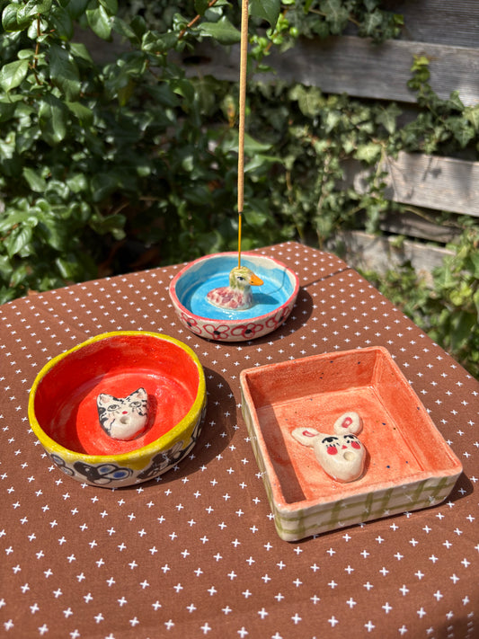 Whimsy animals ceramic incense holders