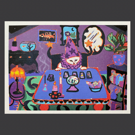 Magical witch cat tarot reader art print