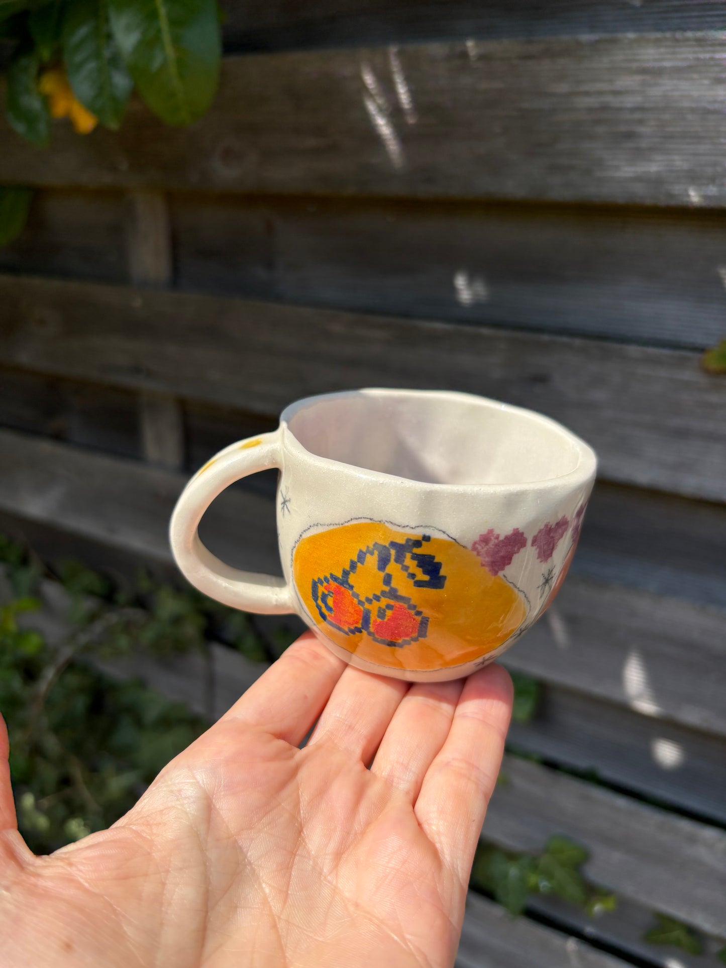 Whimsical Ceramic Cups - Bird & Dog Design