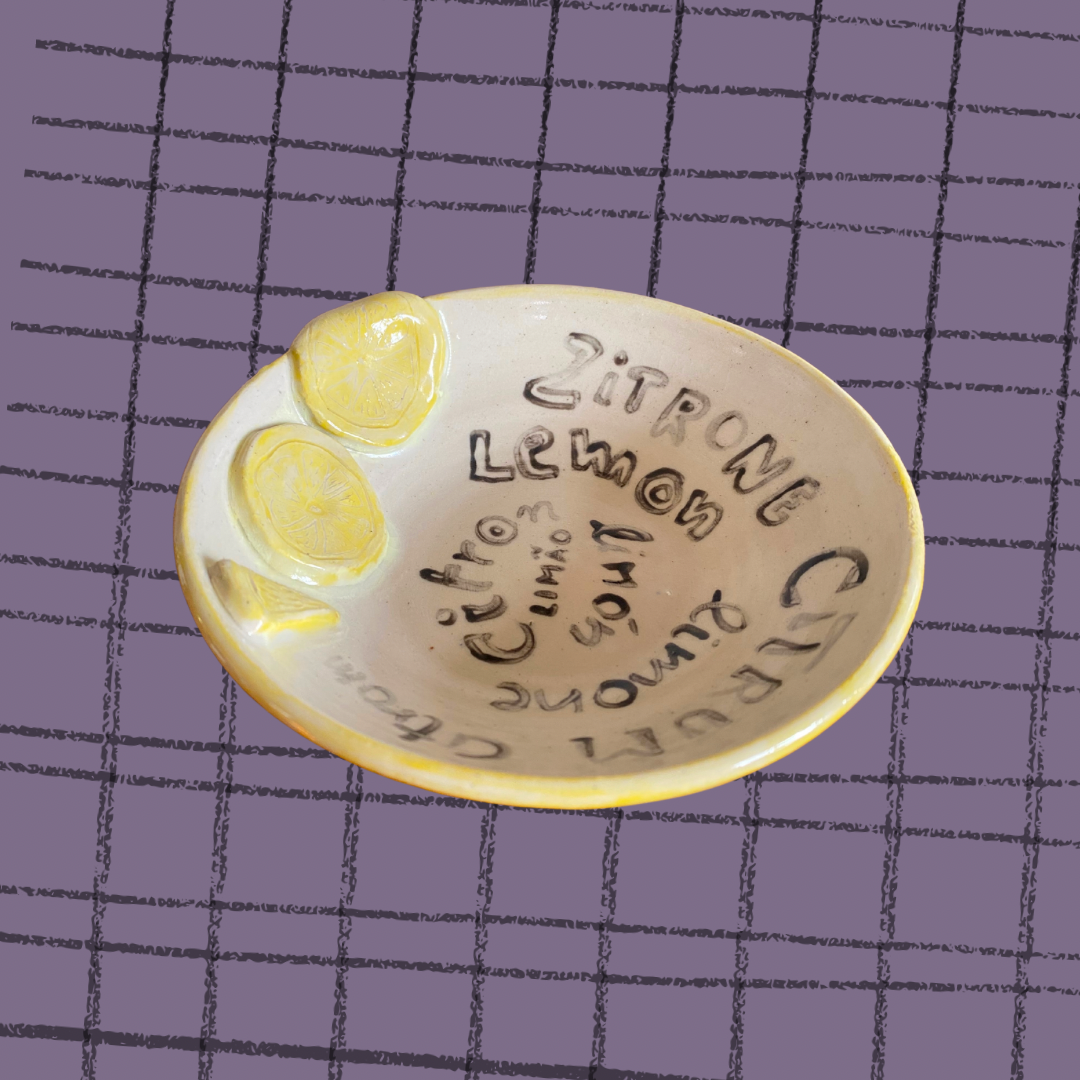 Handmade stoneware yellow lemons small side plate