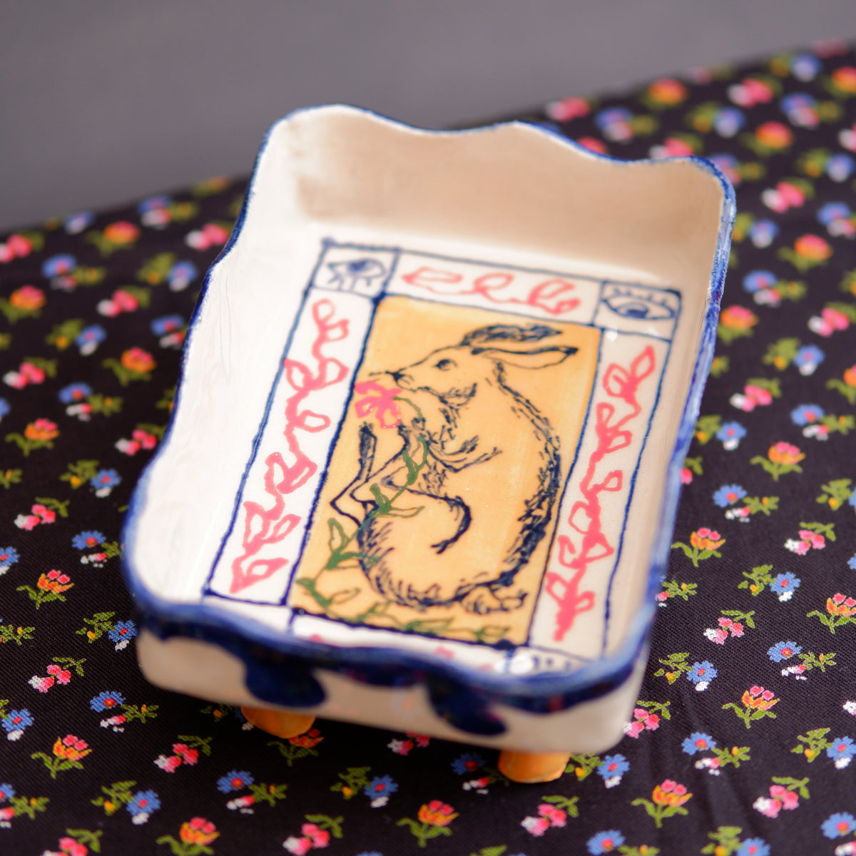 Handmade Hare Trinket Tray – Botanical Decor