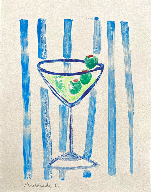 Handmade Martini cocktail ink Monotype original print