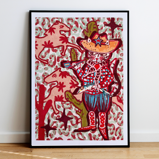 Texas Cat Cowboy Rodeo Wall Art