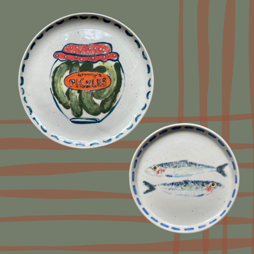 Farmhouse decor: Handmade Granny’s pickles illustrated side Plate