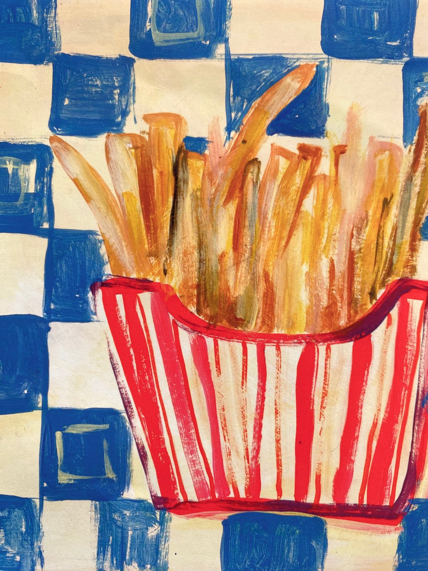 Retro Fast Food Print - French Fries and Checks Wall Art