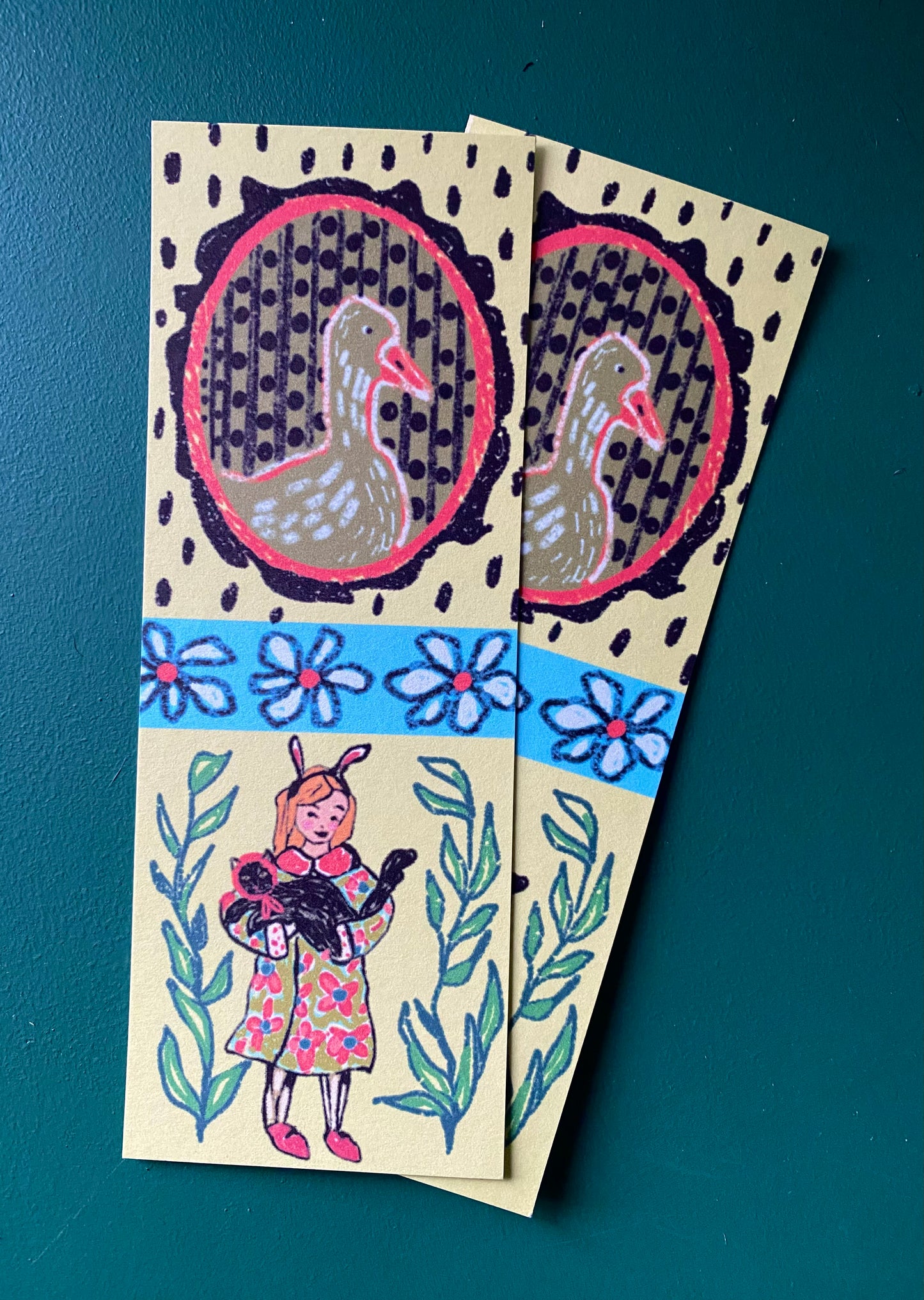 Adorable whimsy pets & girl bookmark