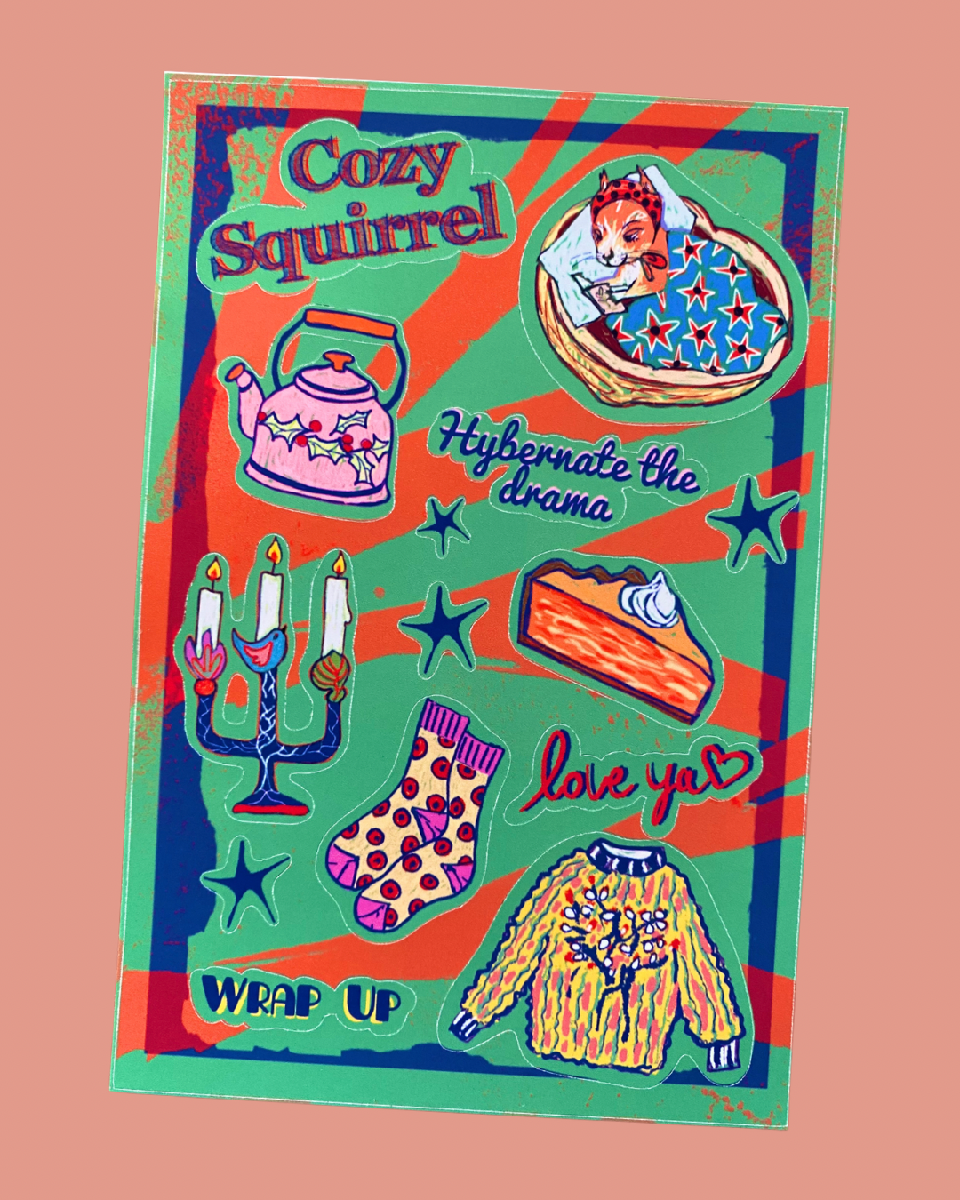 Cozy Squirrel Sticker Sheet | Adorable Winter Squirrel Designs