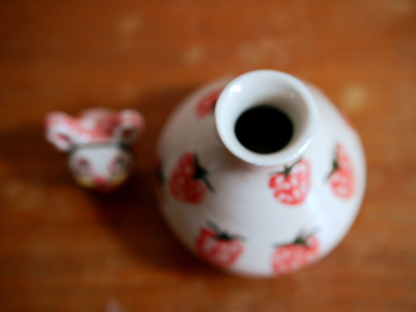 Adorable Handmade Ceramic BunnyPeek-a-boo in Strawberry Vase