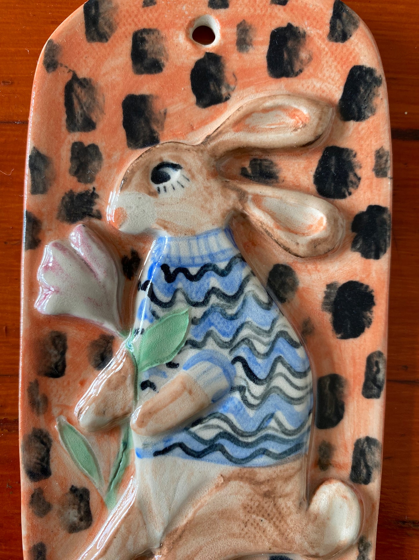 Ceramic Spring Bunny Wall Art with Delicate Flower Accent