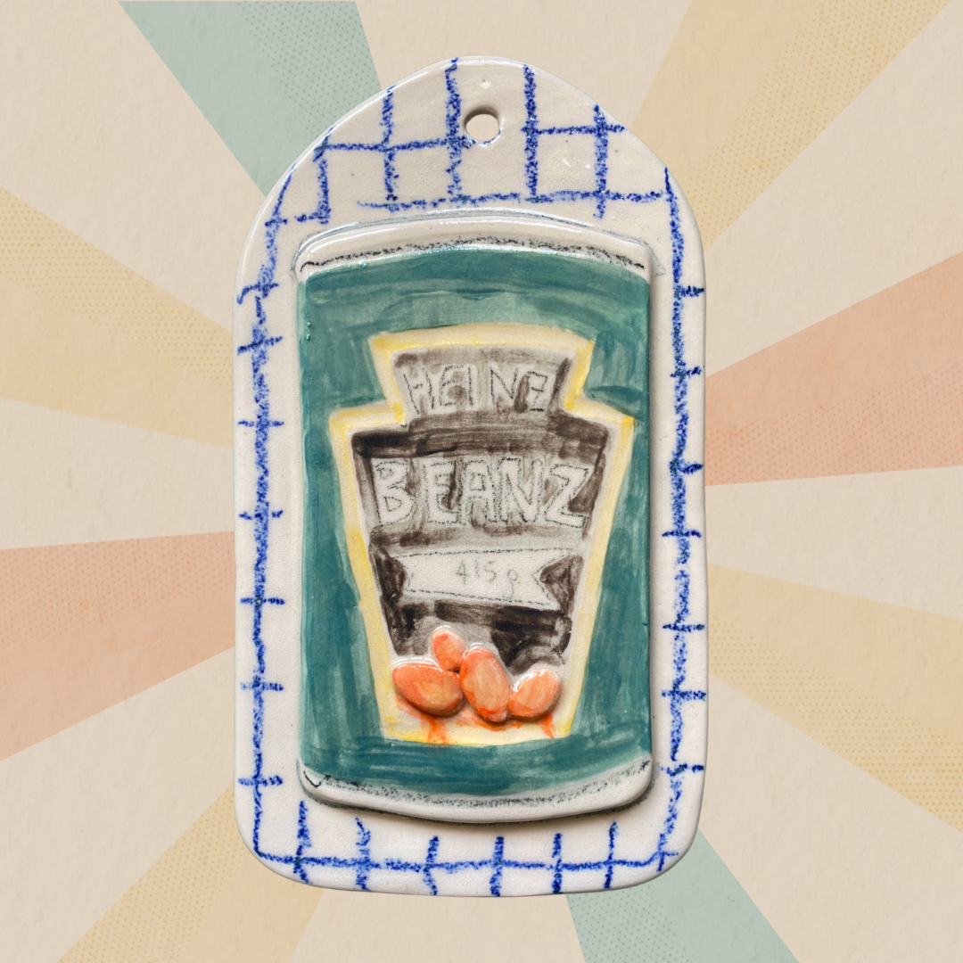 Handmade Heinz Beanz tile wall hanging