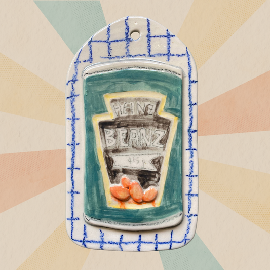 Handmade Heinz Beanz tile wall hanging