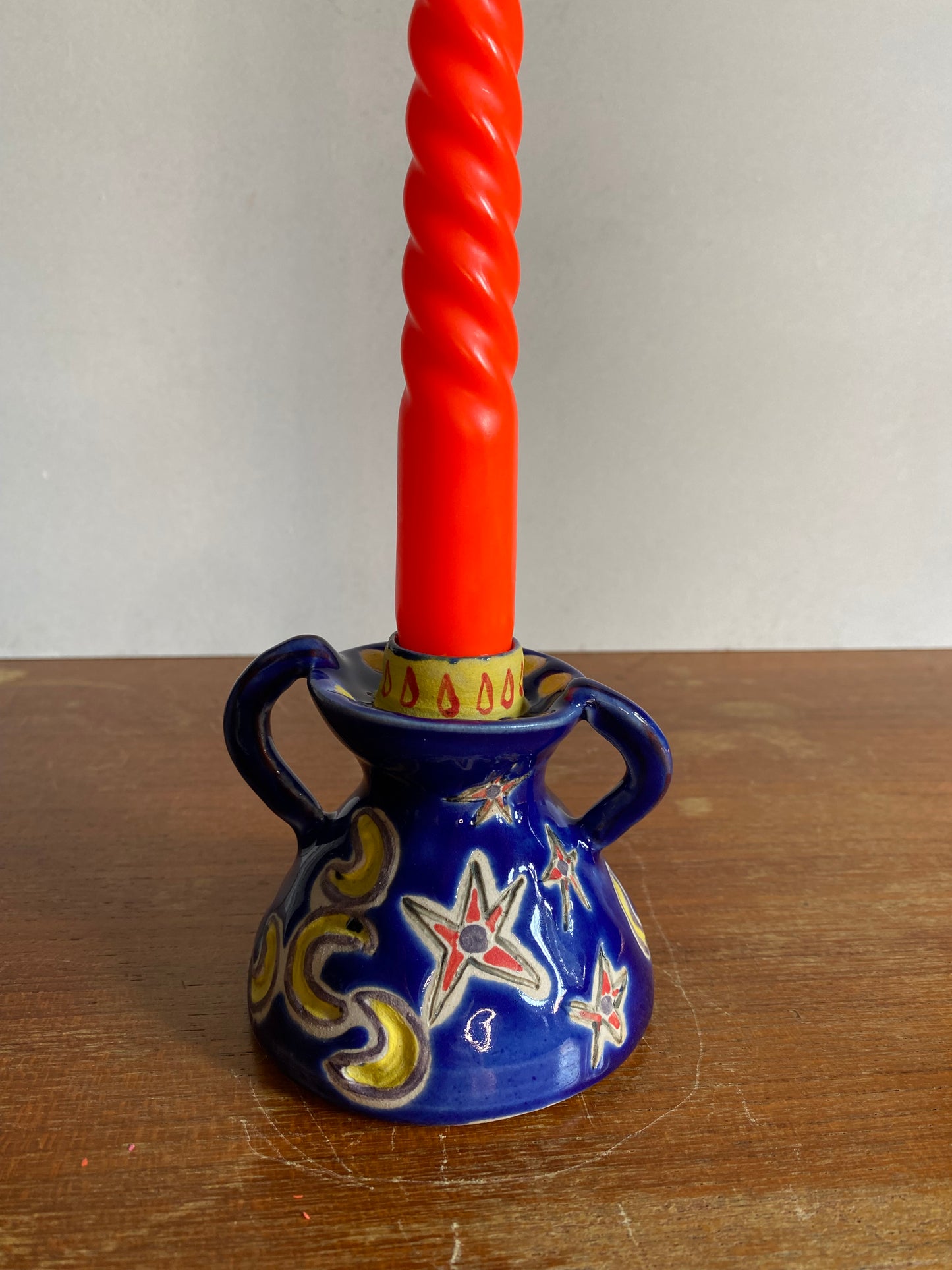 Magical stars and moon ceramic candle holder handmade celestial home decor