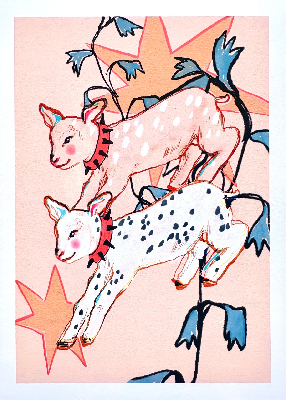 Celestial Lambs Wall Art: Whimsical Animals and Stars