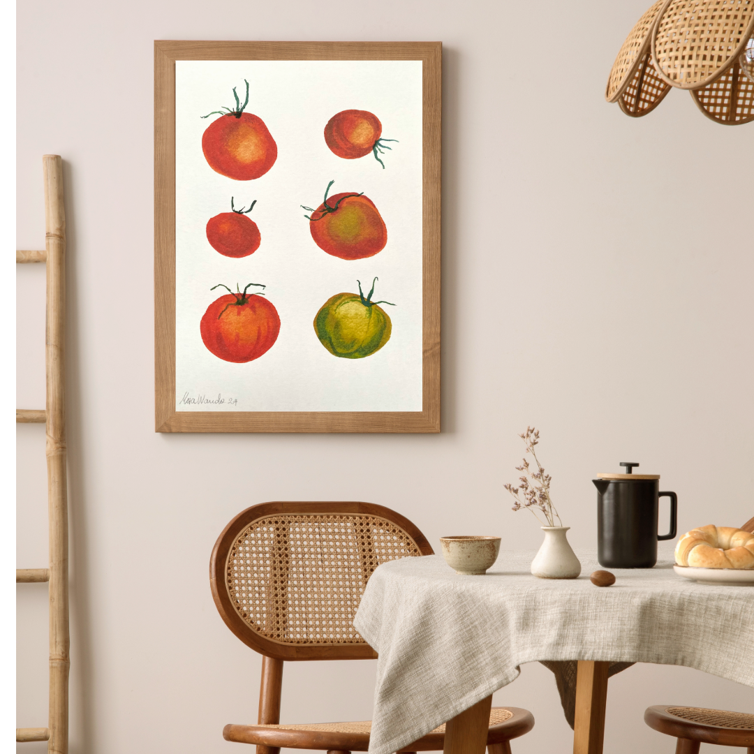 Fresh and colourful tomato art print - botanical watercolour wall art