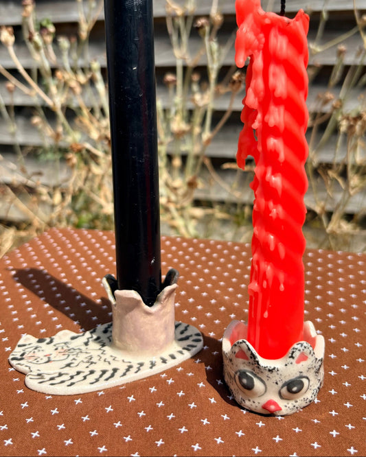 Whimsy cats ceramic candle holders