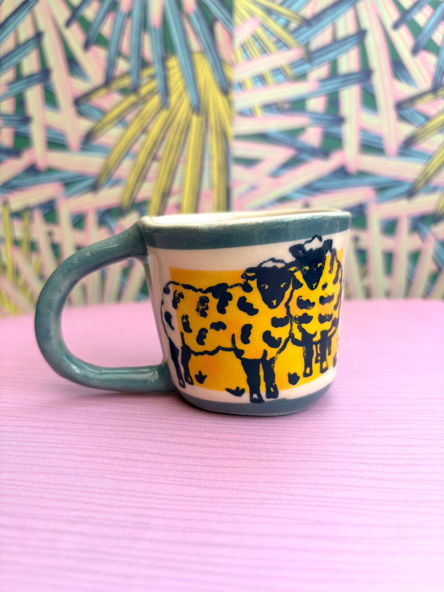 Handmade Stoneware Espresso or cappuccino sheep and frog mugs