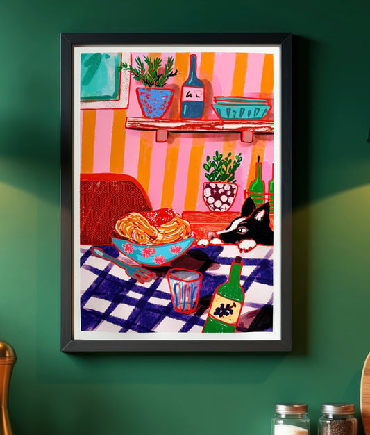 Spaghetti Doggo Art Print: Cheeky Pasta Dinner Illustration
