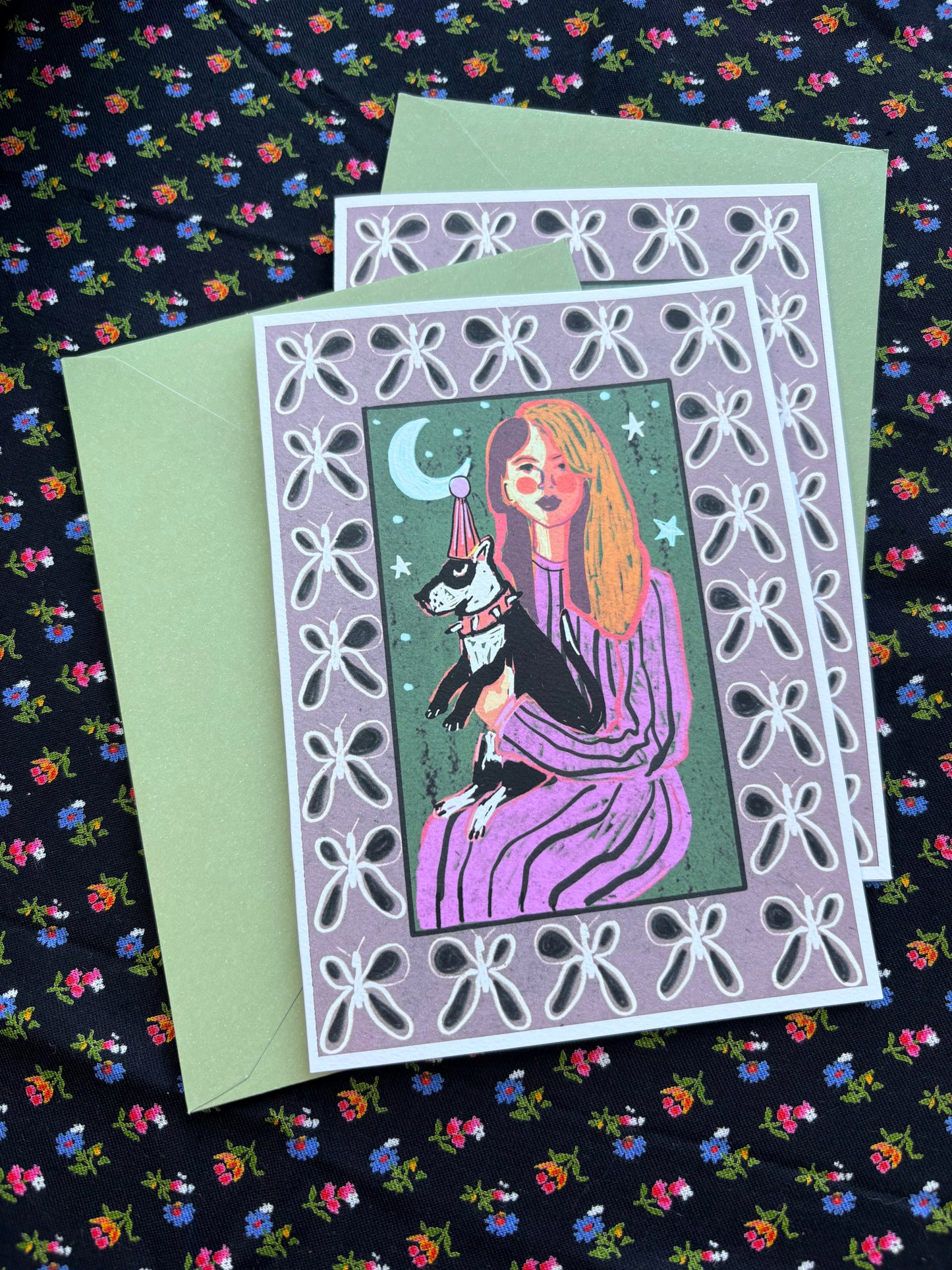 Night Hugs Dog Birthday-Christmas Folk Card