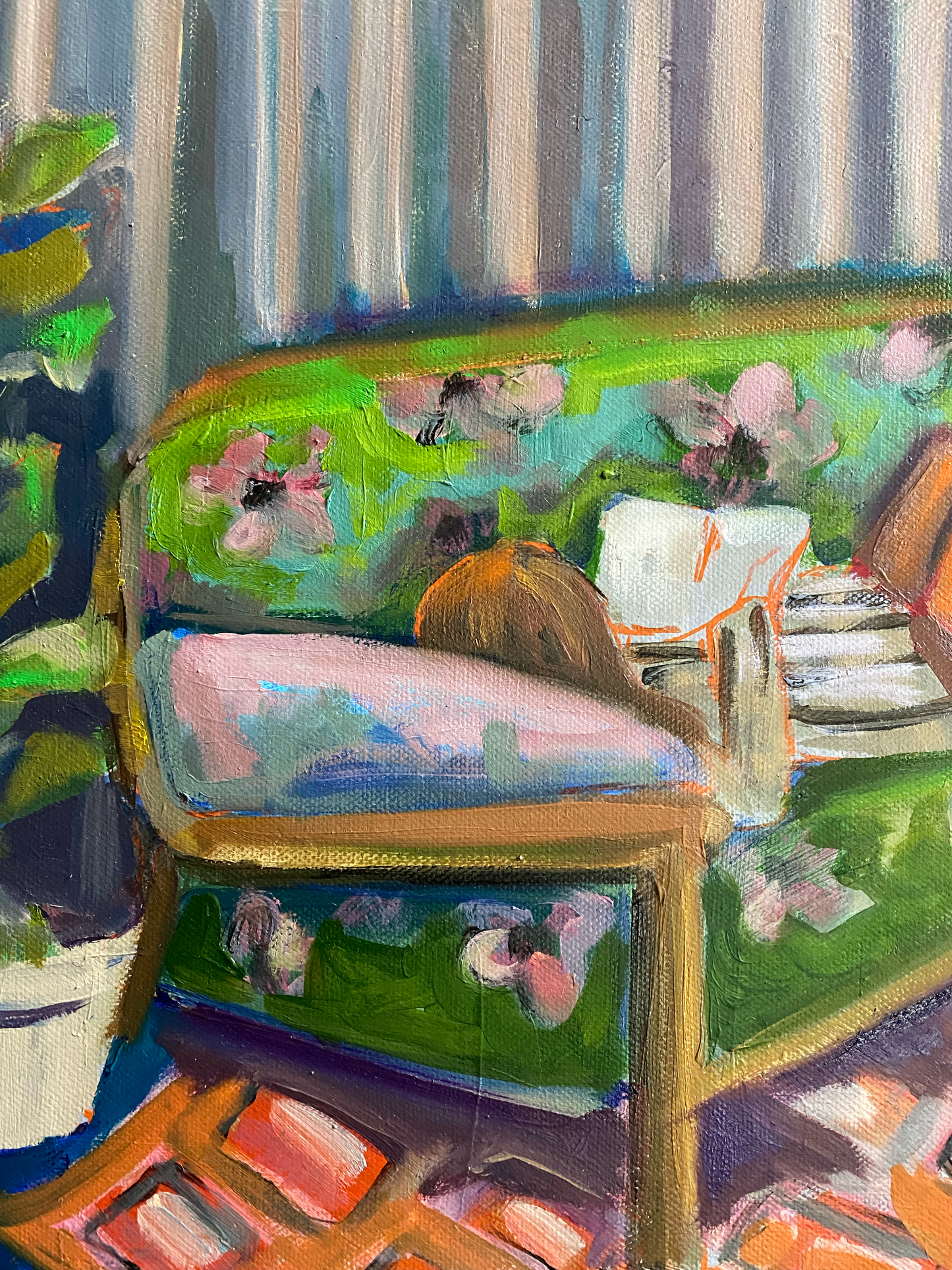 "A retro green sofa" acrylic and oil on stretched canvas