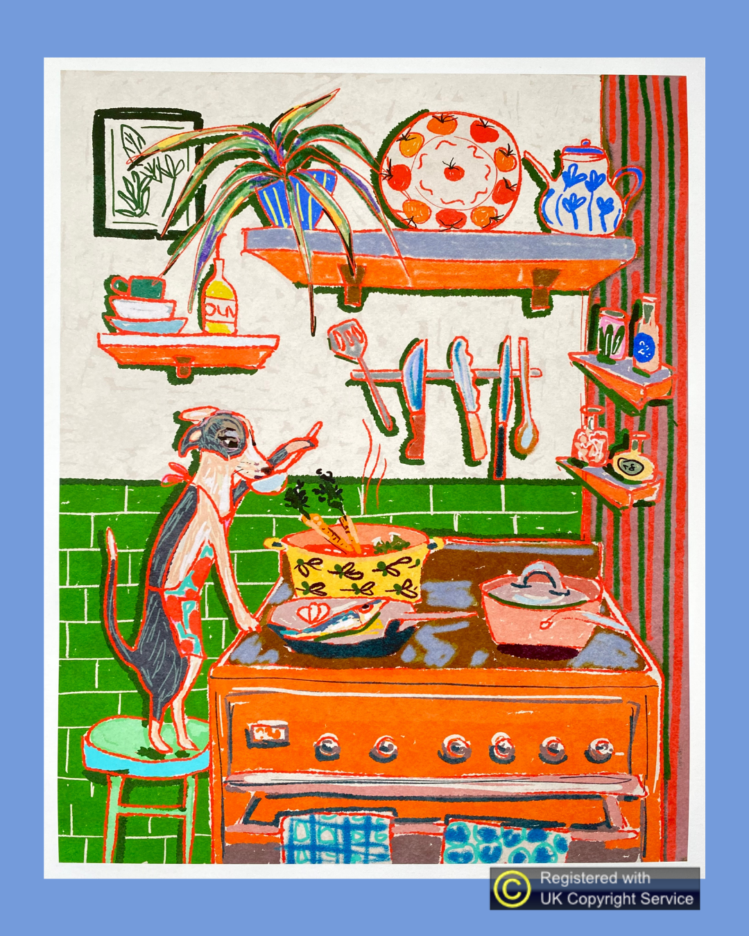 Whimsical Dinner Time Dog Art Print - Chef Kiss Wall Decor