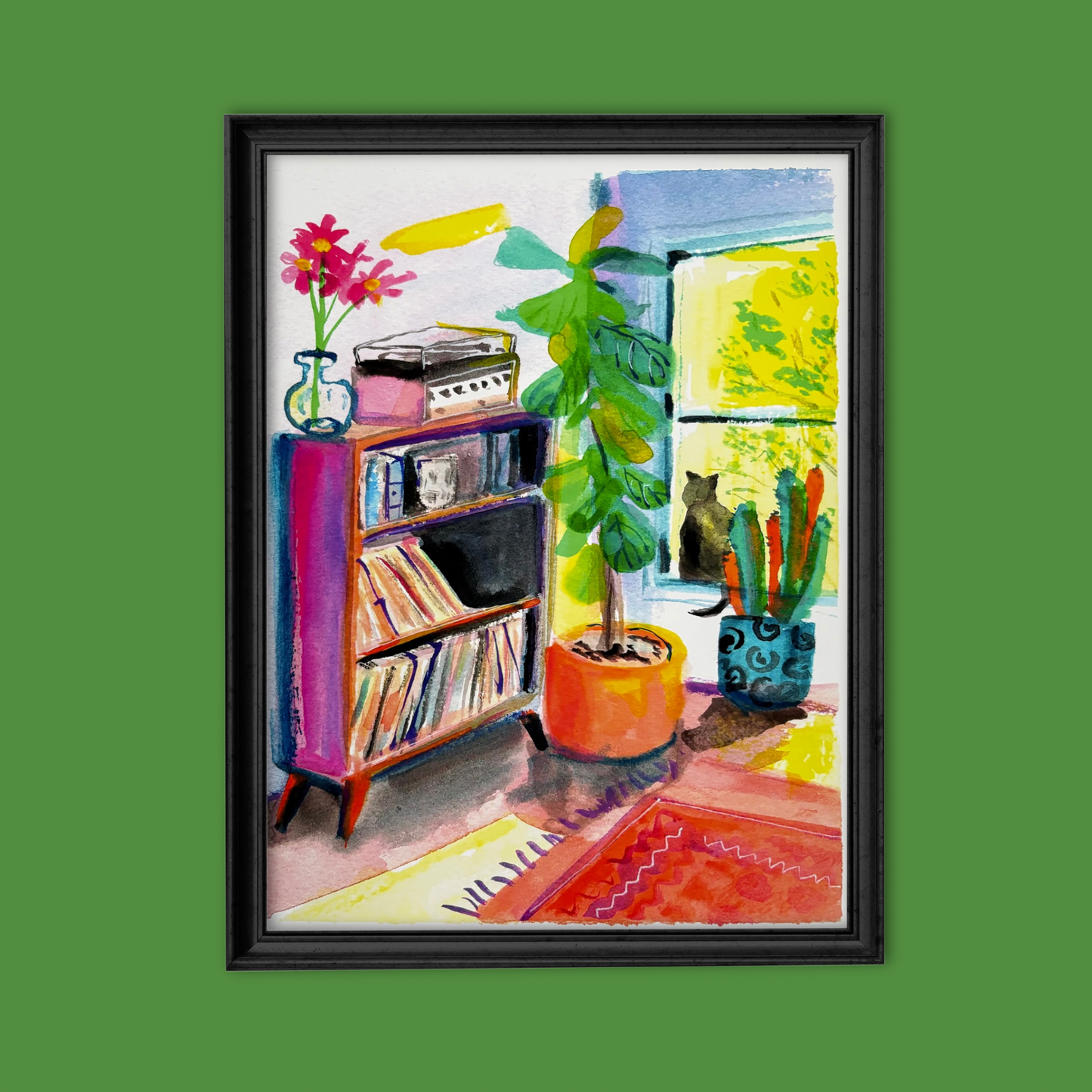 Cozy Morning Vibes: Cat Watercolor Art Print - Sunlit Day at home