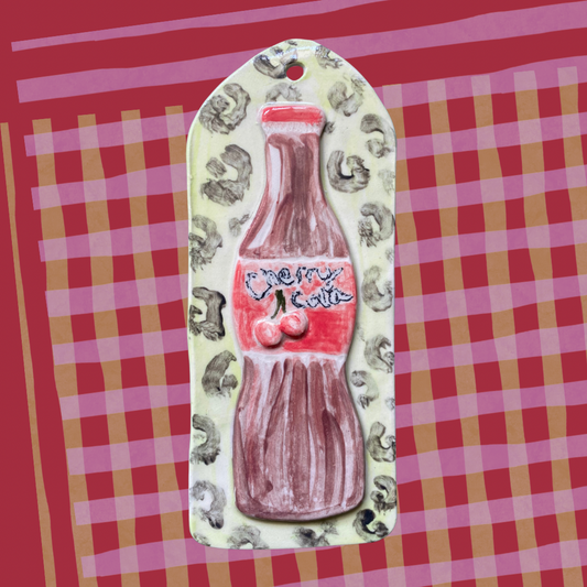 Cherry cola on leopard print ceramic wall hanging tile decor