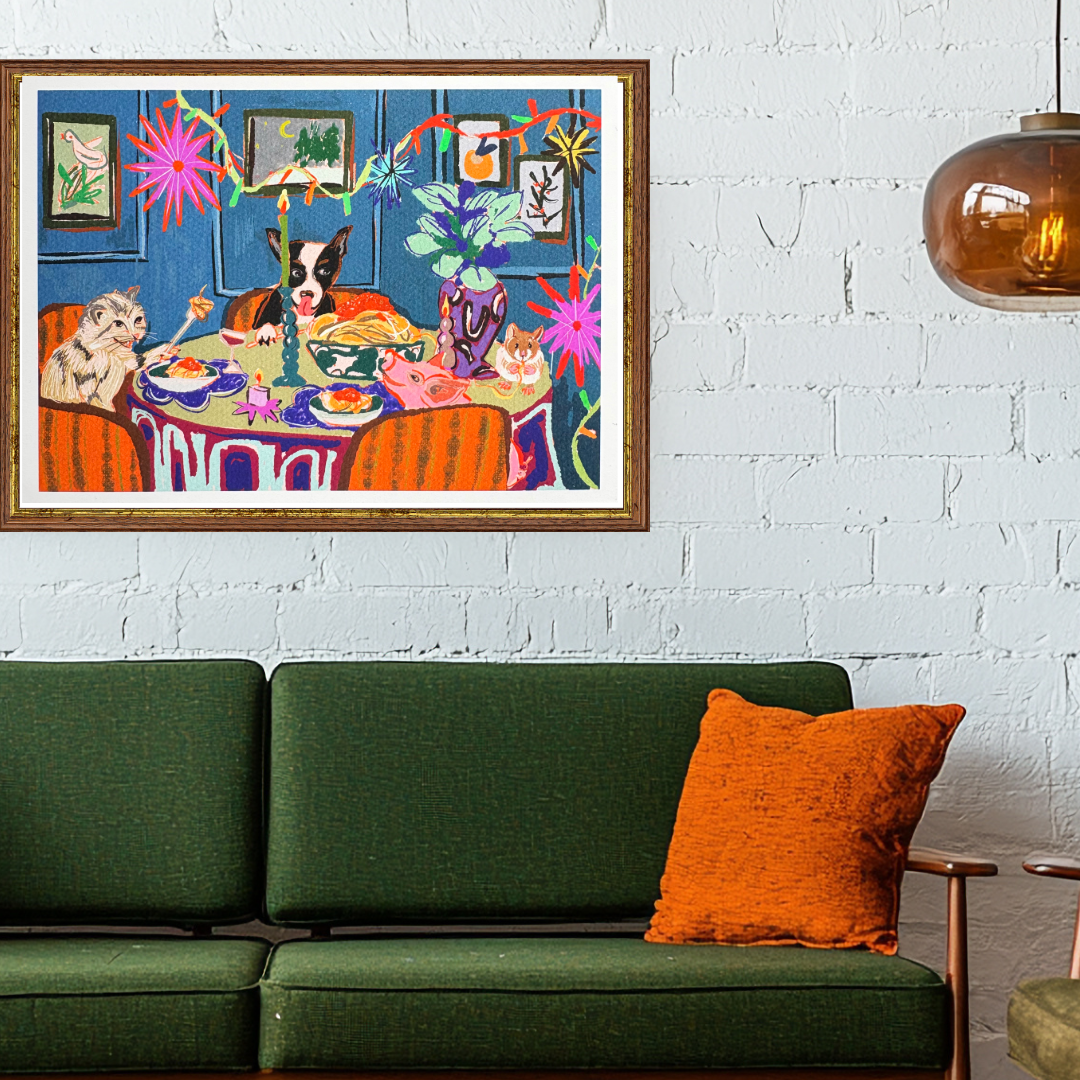 "Spaghetti dinner party" whimsical wall art