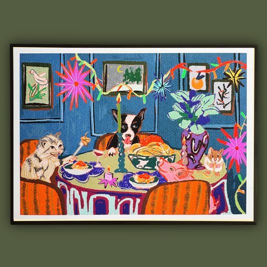 "Spaghetti dinner party" whimsical wall art