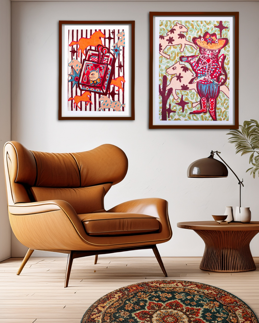 Whimsical Cat & Horses Matchbox art print