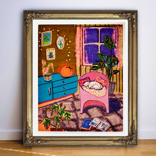 Tomato lamp kind of night - cute cozy sleepy cat print
