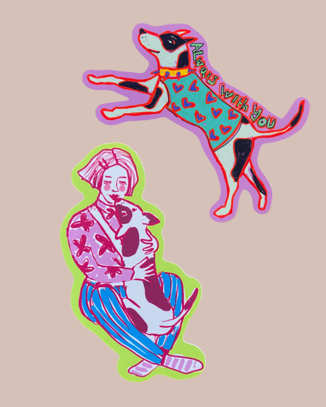Dog and Girl Friendship Art Stickers | Heartwarming Pet Lover Gift