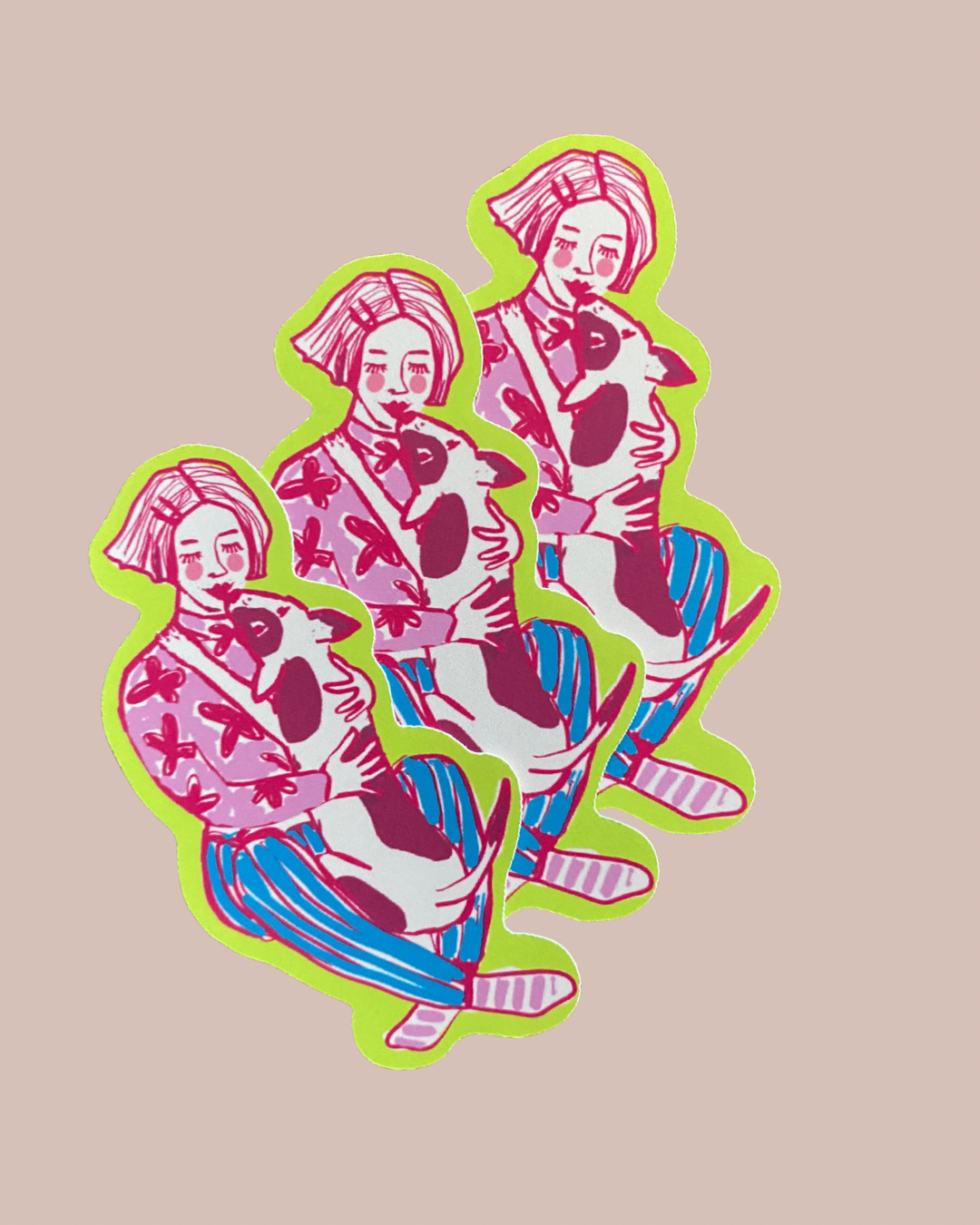 Dog and Girl Friendship Art Stickers | Heartwarming Pet Lover Gift
