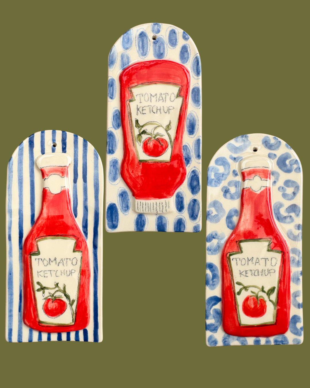 Ketchup ceramic wall hanging tile decor for foodies