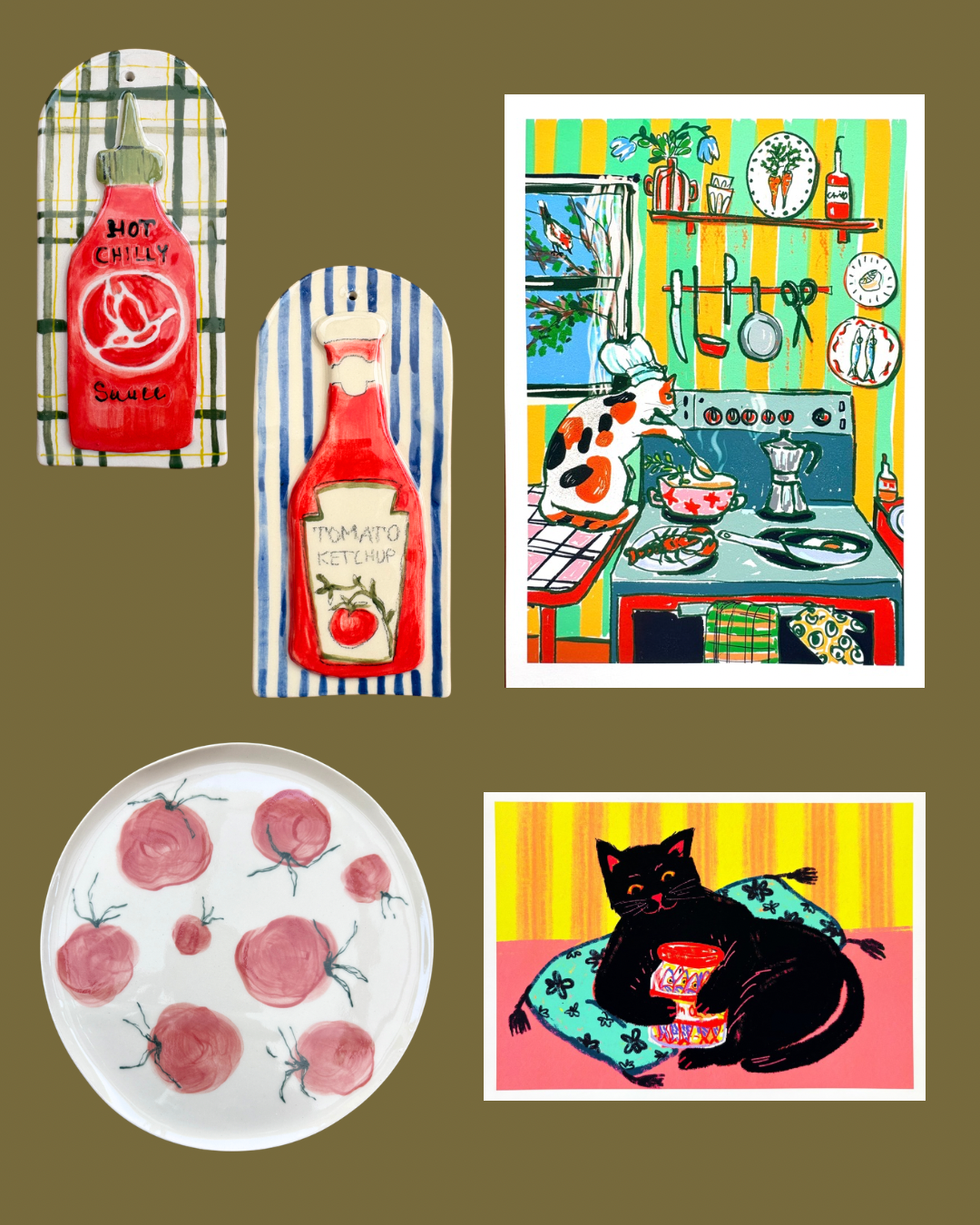 Ketchup ceramic wall hanging tile decor for foodies