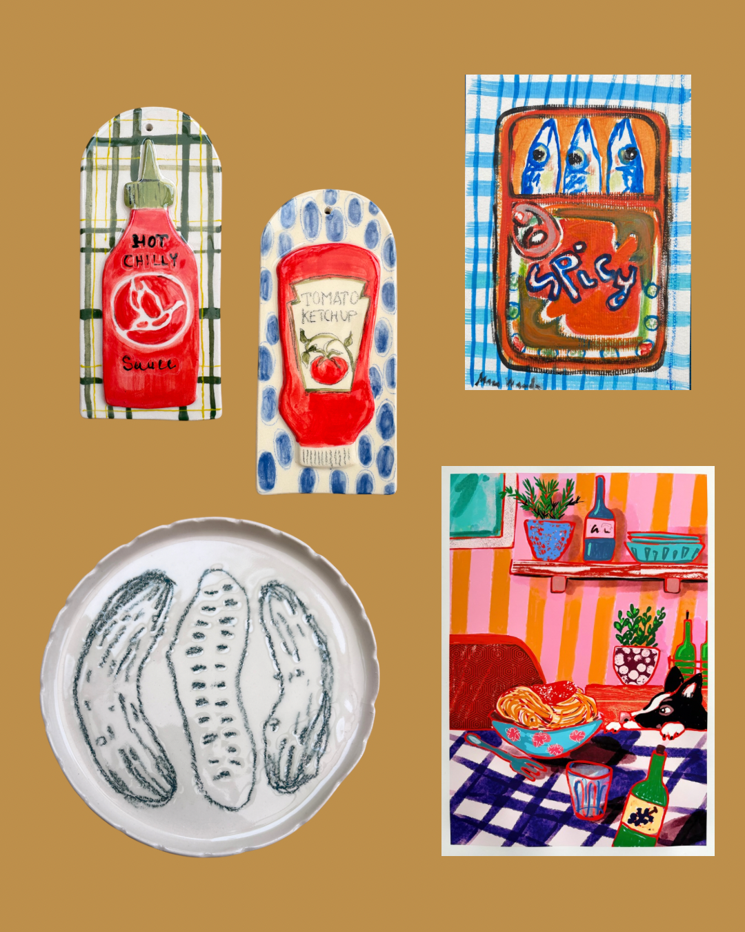 Ketchup ceramic wall hanging tile decor for foodies