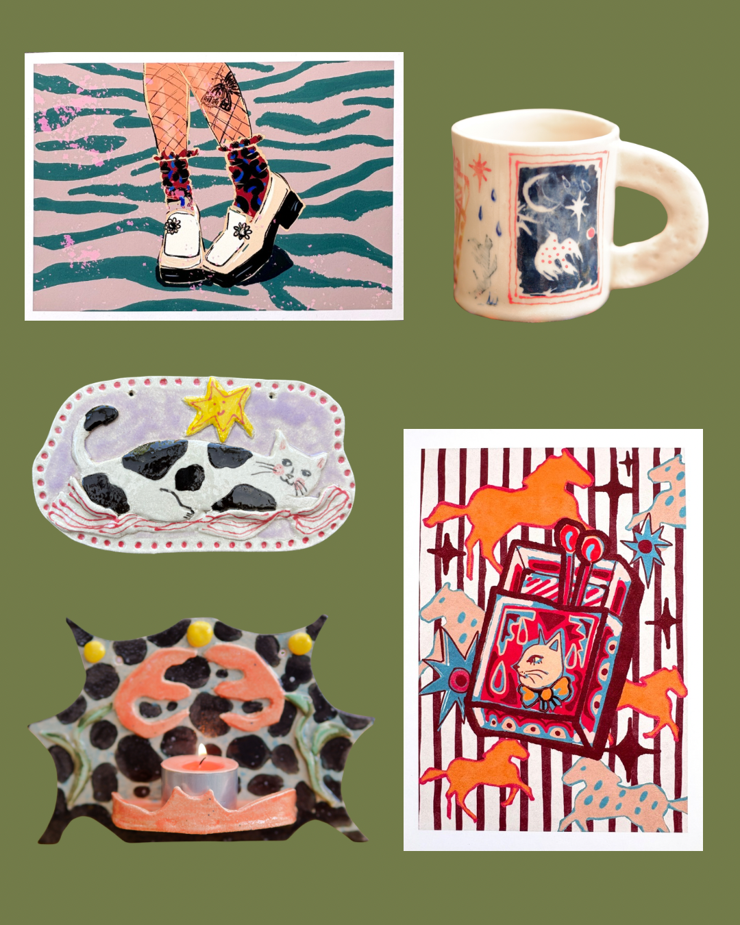 Cozy cat with blanket ceramic hanging tile
