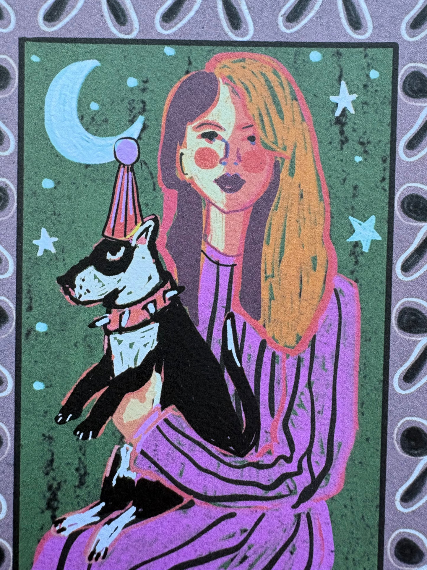 Night Hugs Dog Birthday-Christmas Folk Card
