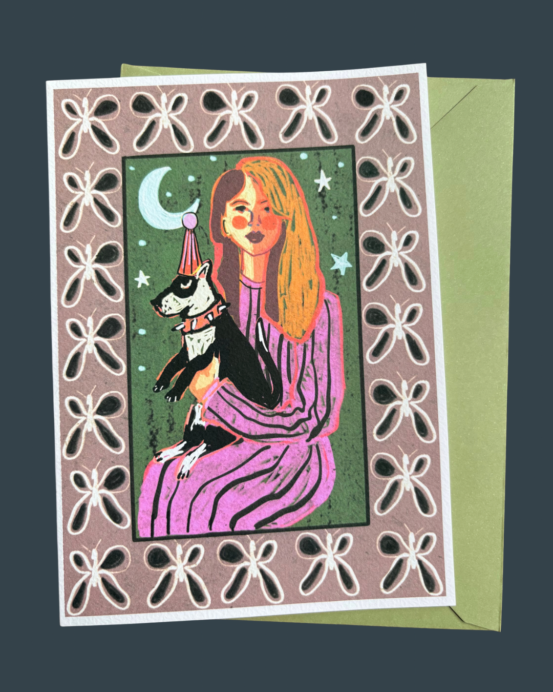 Night Hugs Dog Birthday-Christmas Folk Card