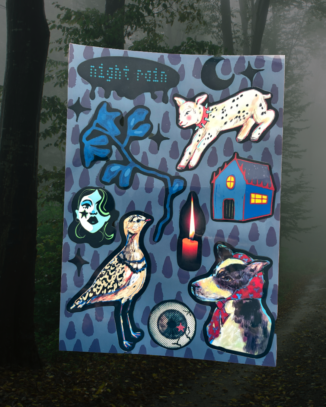 Night Rain whimsigoth sticker sheet A5