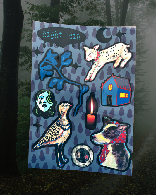 Night Rain whimsigoth sticker sheet A5