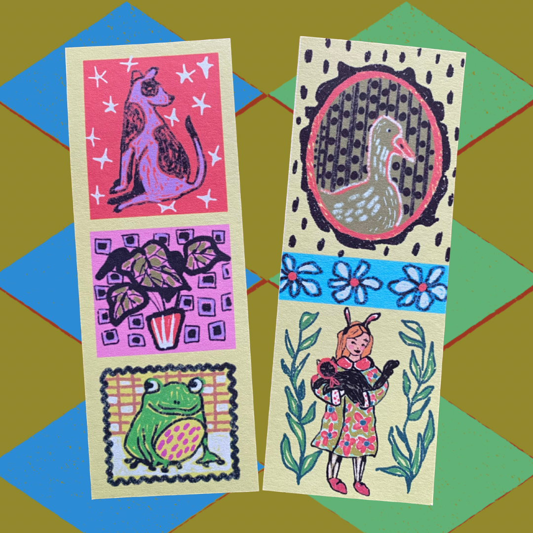 Adorable whimsy pets & girl bookmark