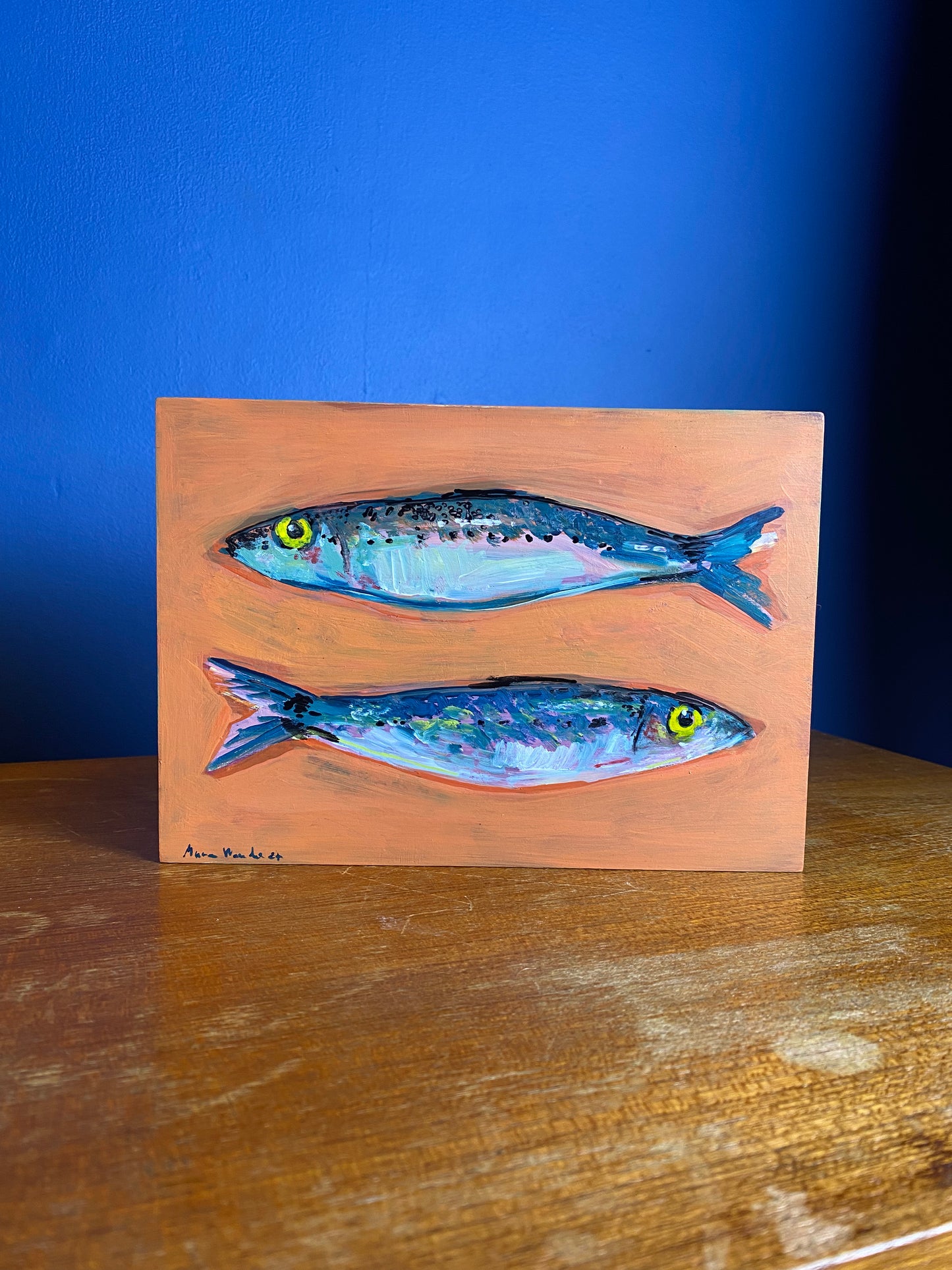 “Two sardines” acrylic on 2cm deep cradled wood