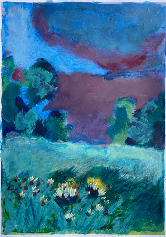 "A stormy field" acrylic on paper painting