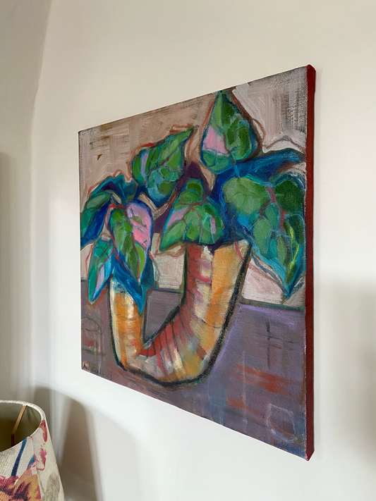 plant oil painting hanging