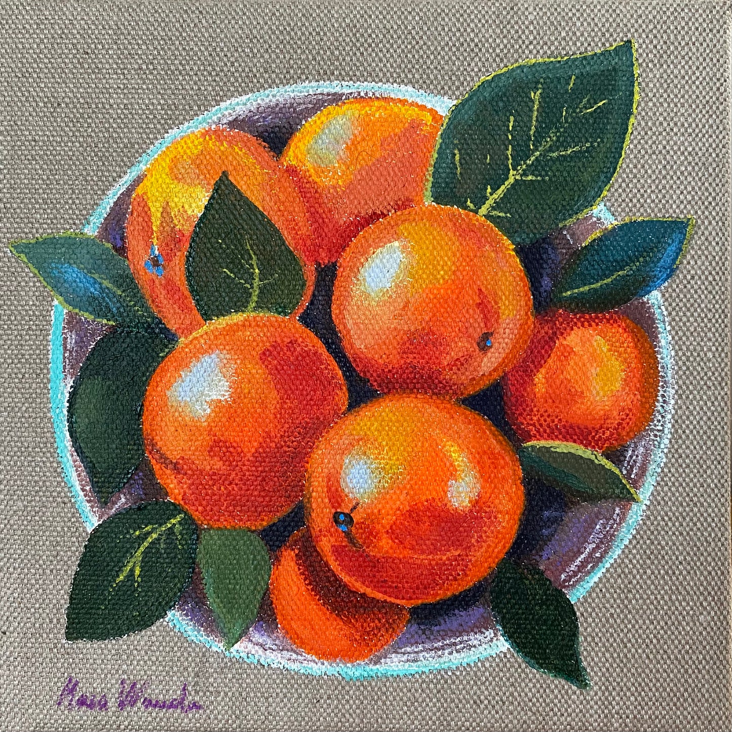 "Clementines” acrylic on thick linen canvas