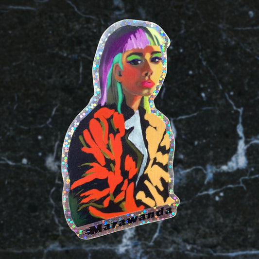 Purple and orange punk glitter girl sticker