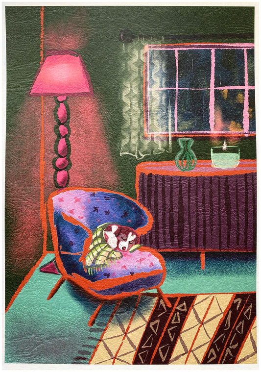 "Night time" art print, a cute sleepy dog print